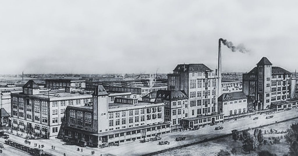 Schwarz-weiß Luftaufnahme des HAG Quartier Geländes